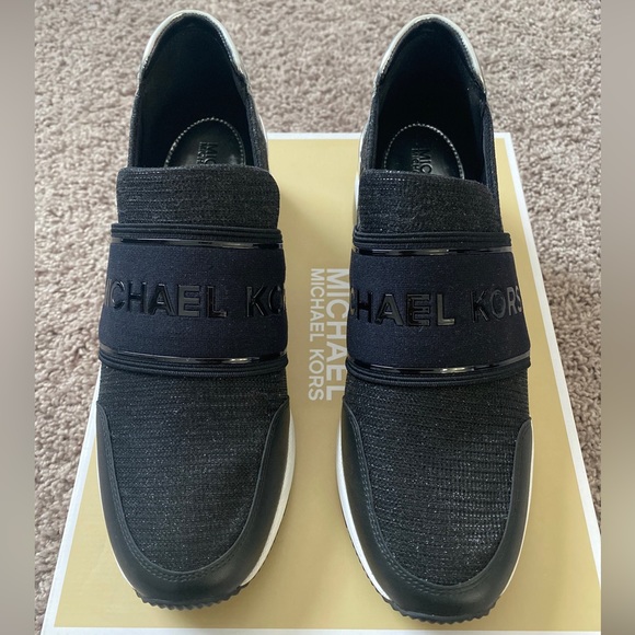Michael Kors Felix Trainer Glitter Chain Mesh Slip-on Sneaker Anthracite Size 9 - Picture 6 of 7
